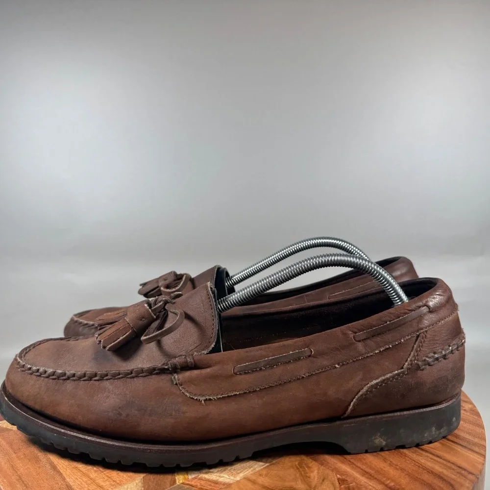 Cole Haan Mens 12M Brown Leather Tassel Lug Sole Boat Shoe Loafers C00358